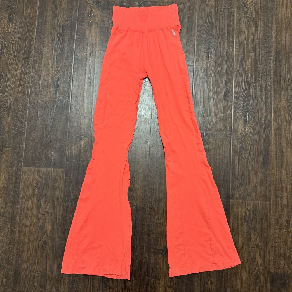 Free‎ People Movement Pants Womens XS/S Orange Flare High Rise Yoga Lounge Boho